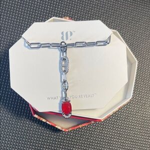 BOMB PARTY Lab created Ruby and Quartz on hematite plated 18” necklace NWT